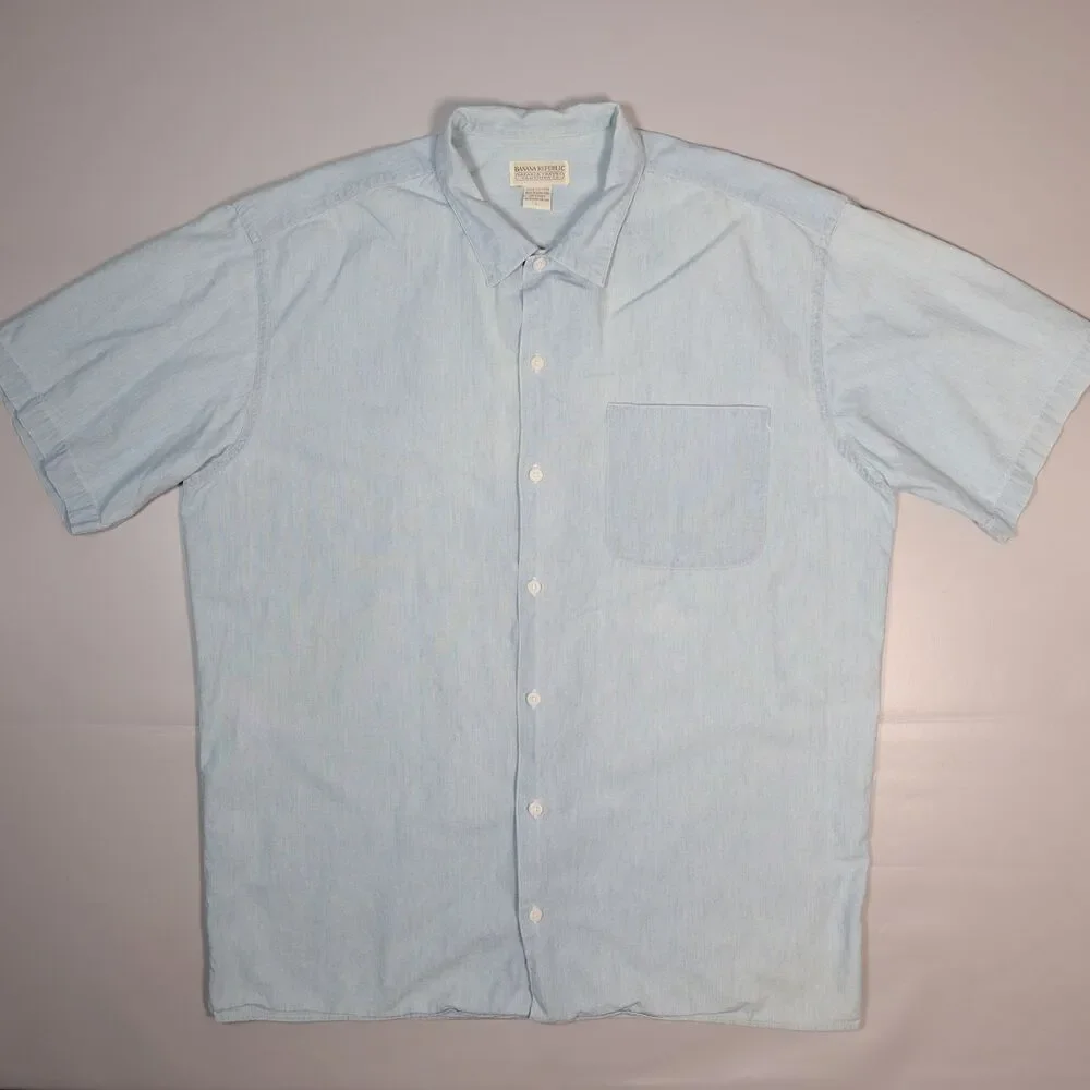Vintage Banana Republic Safari Travel Chambray Back Patch Shirt Mens Large